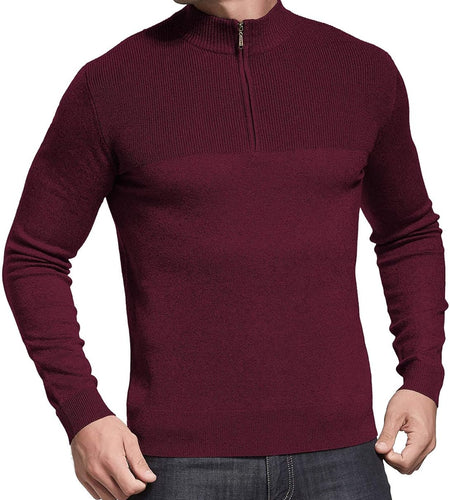 Mens Slim Fit Zip up Mock Neck Polo Sweater Casual Long Sleeve Sweater and Pullover Sweaters with Ribbing Edge