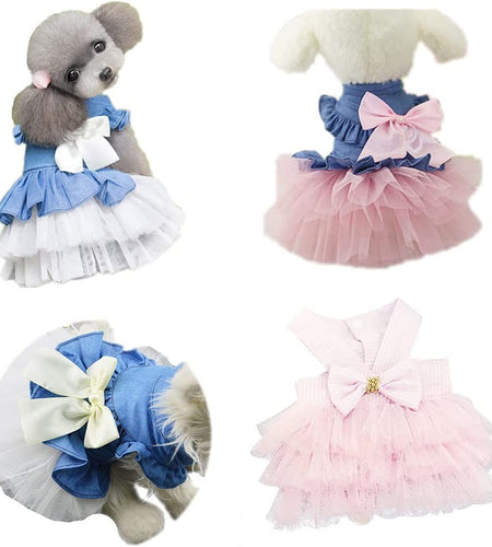 Dog Dress 3PCS Lace Doggie Dresses Floral Pink Tutu Dress for Medium Small Dogs Princess Pets Party Clothes