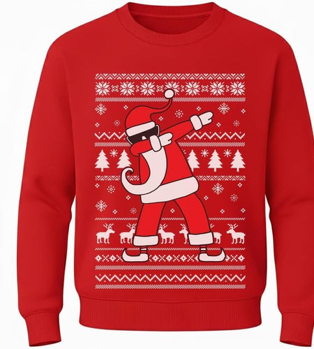 Dabbing Santa Kids Christmas Sweatshirt - Funny Ugly Holiday Sweater Style Pullover for Boys & Youth